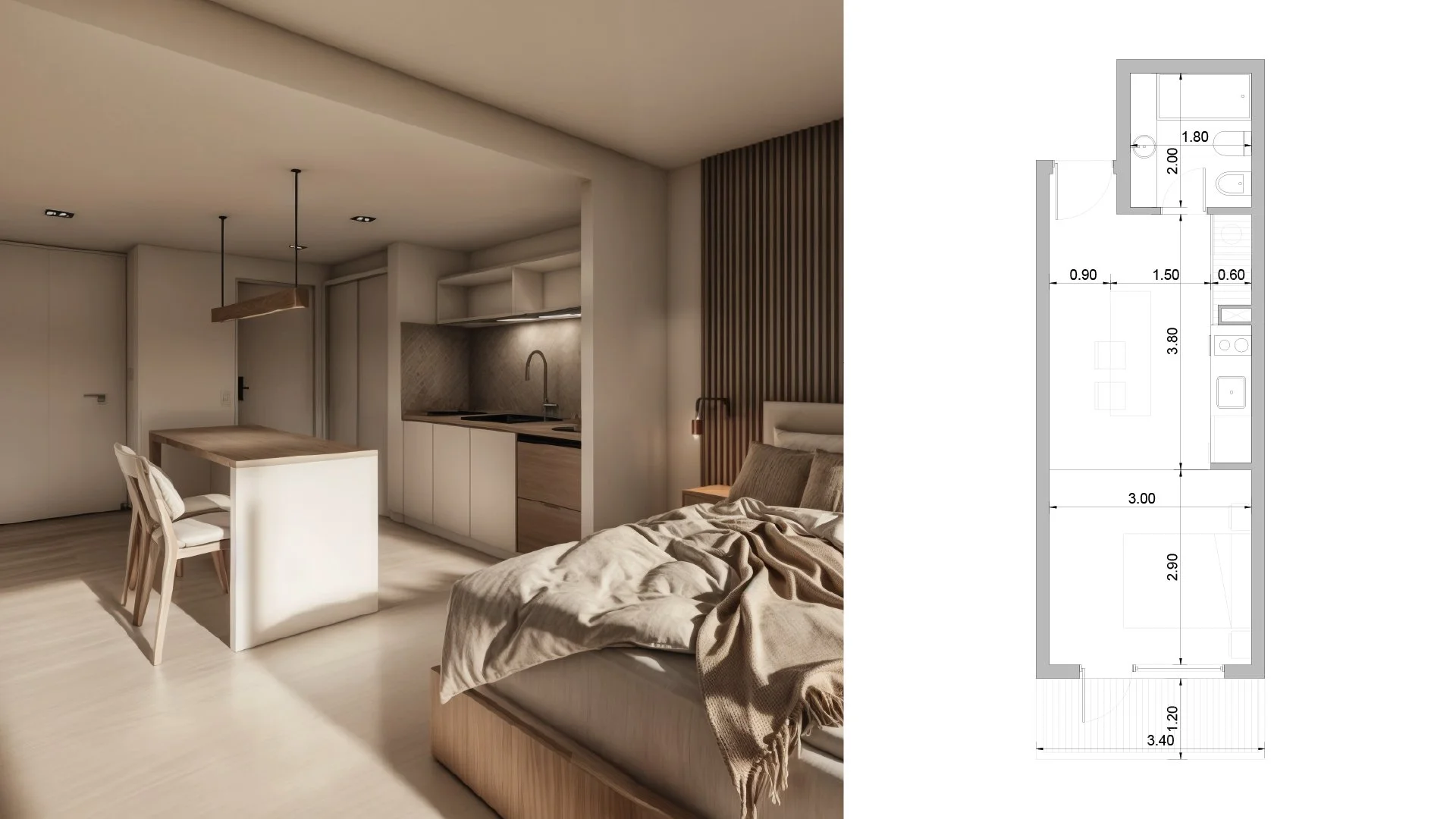 12. Monoambiente. Nivel 3 & 4. Sup. Total: 32,47m2