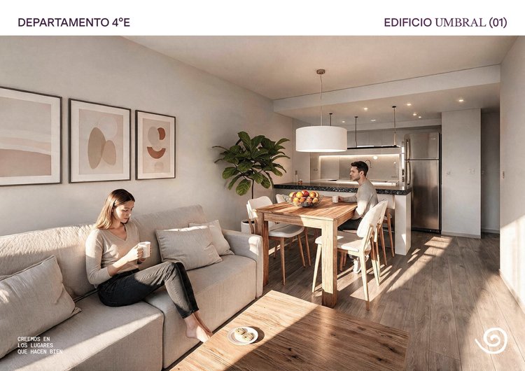 Render del estar comedor de la unidad 04-E