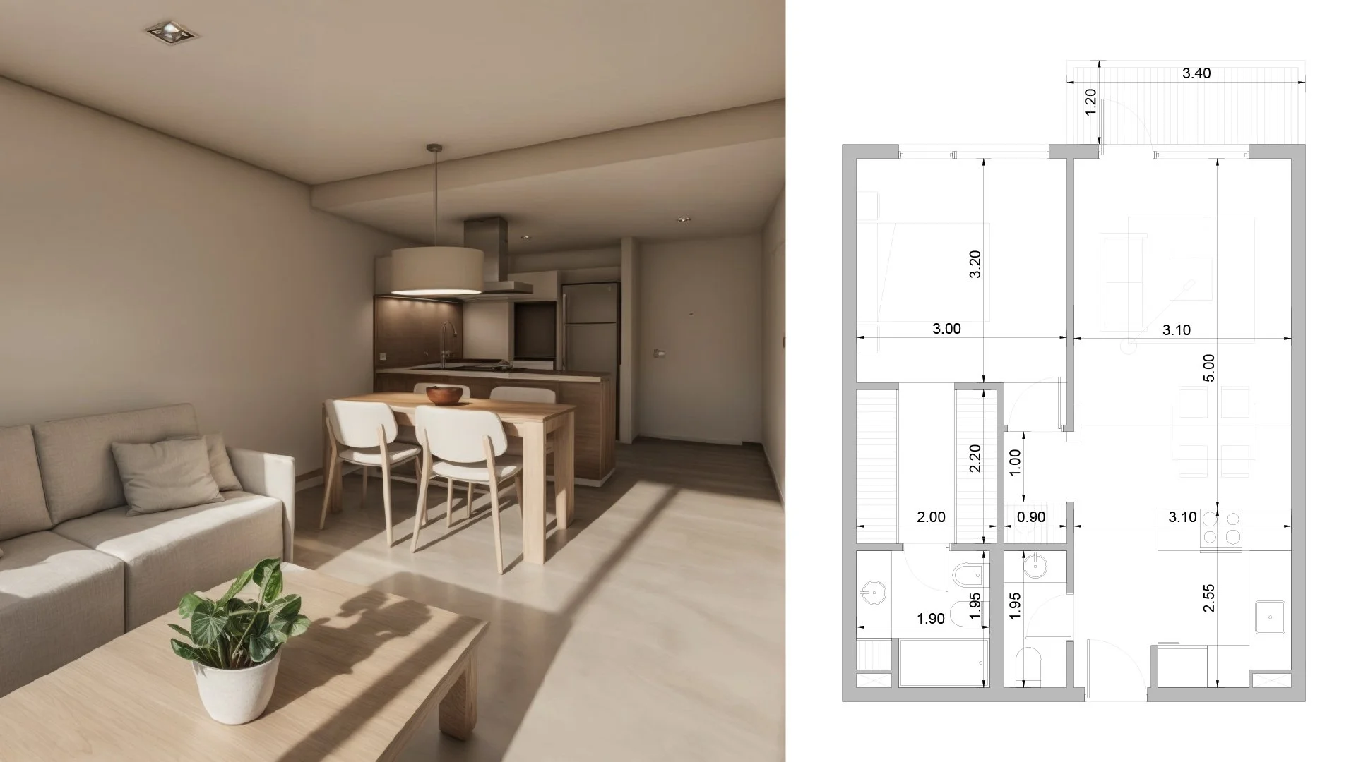 11. 1 Dormitorio. Nivel 3 & 4. Sup. Total: 55,33m2