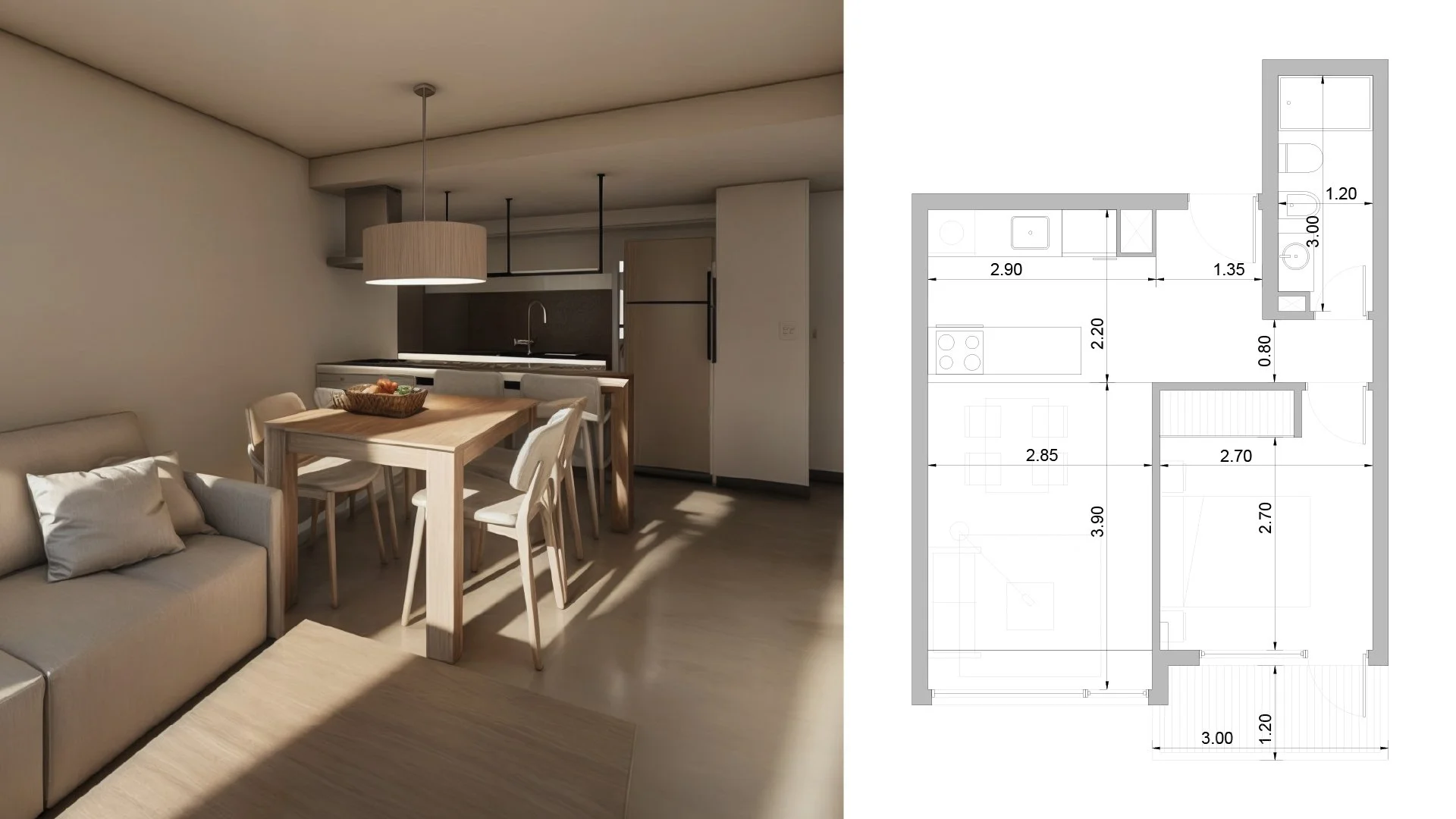 06. 1 Dormitorio. Nivel 1, 2, 3 & 4. Sup. Total: 44,51m2