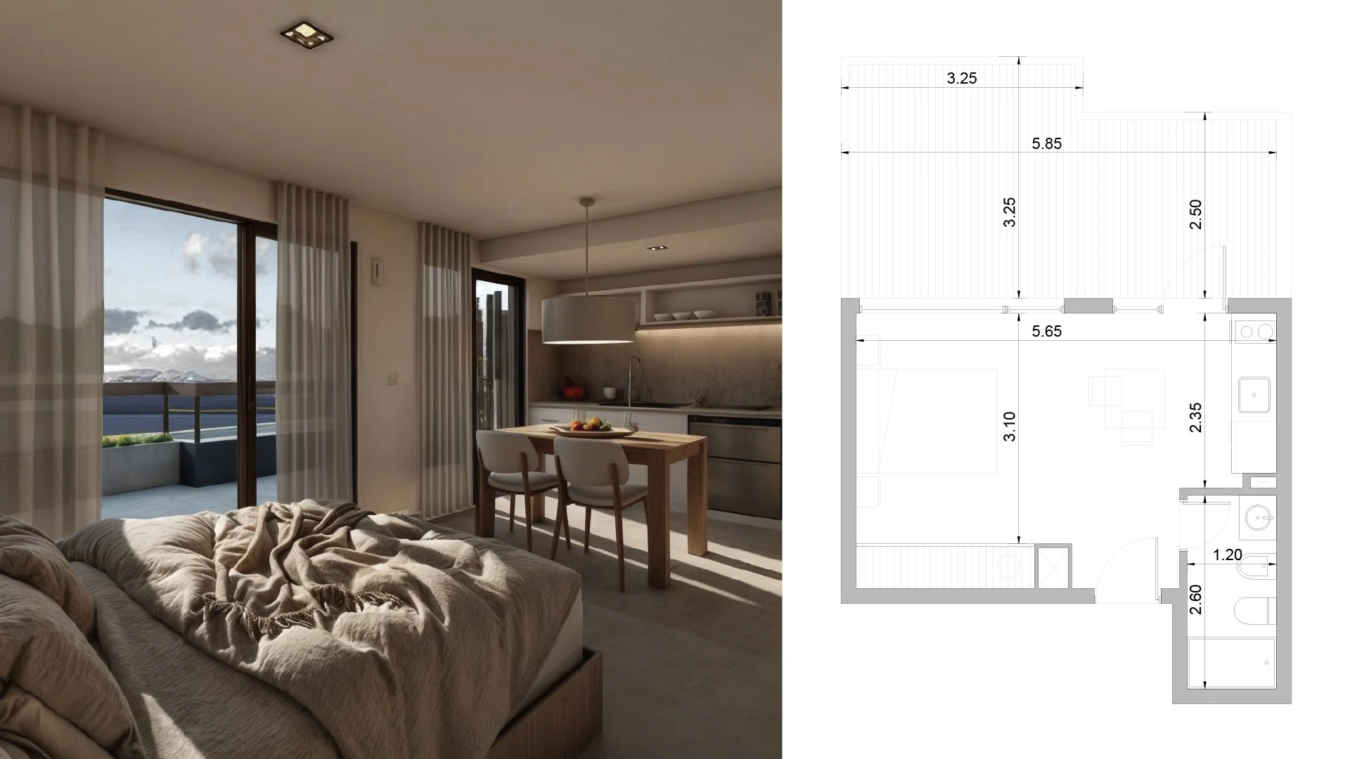07. Monoambiente. Nivel 5. Sup. Total: 31,06m2