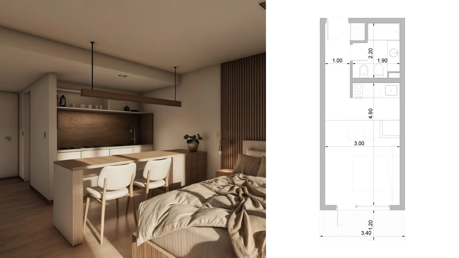 04. Monoambiente. Nivel 1 & 2. Sup. Total: 29,17m2