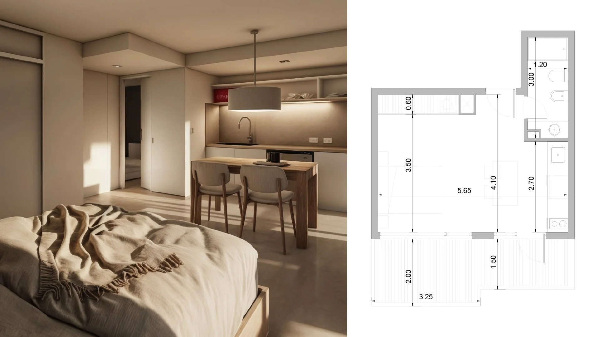 09. Monoambiente. Nivel 5. Sup. Total: 33,39m2