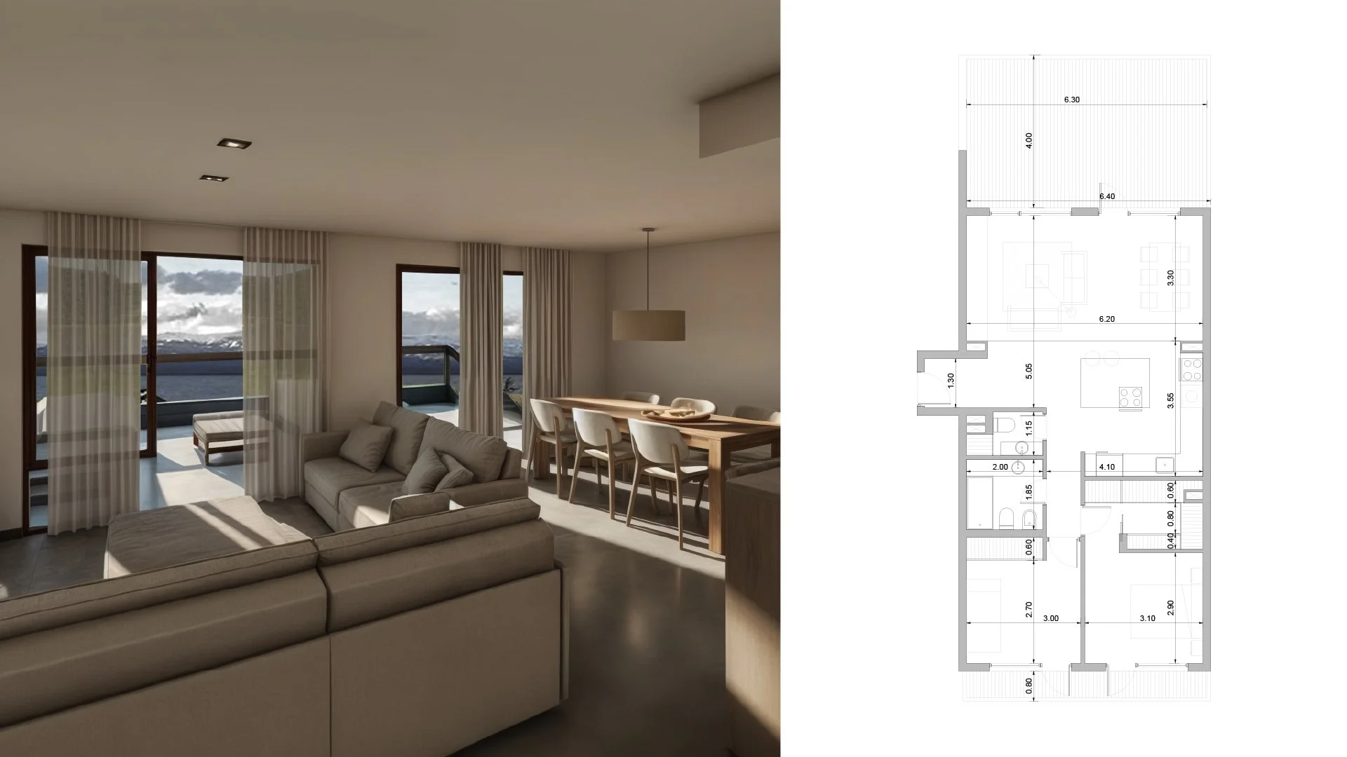 08. 2 Dormitorios. Nivel 5. Sup. Total: 89, 63m2