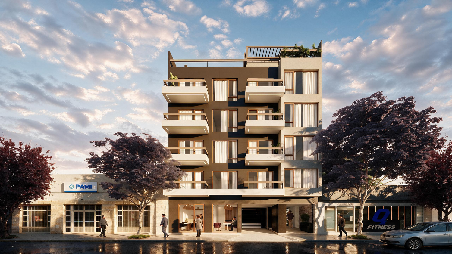 Render de la fachada de Umbral 1 en O'Connor 839, Bariloche