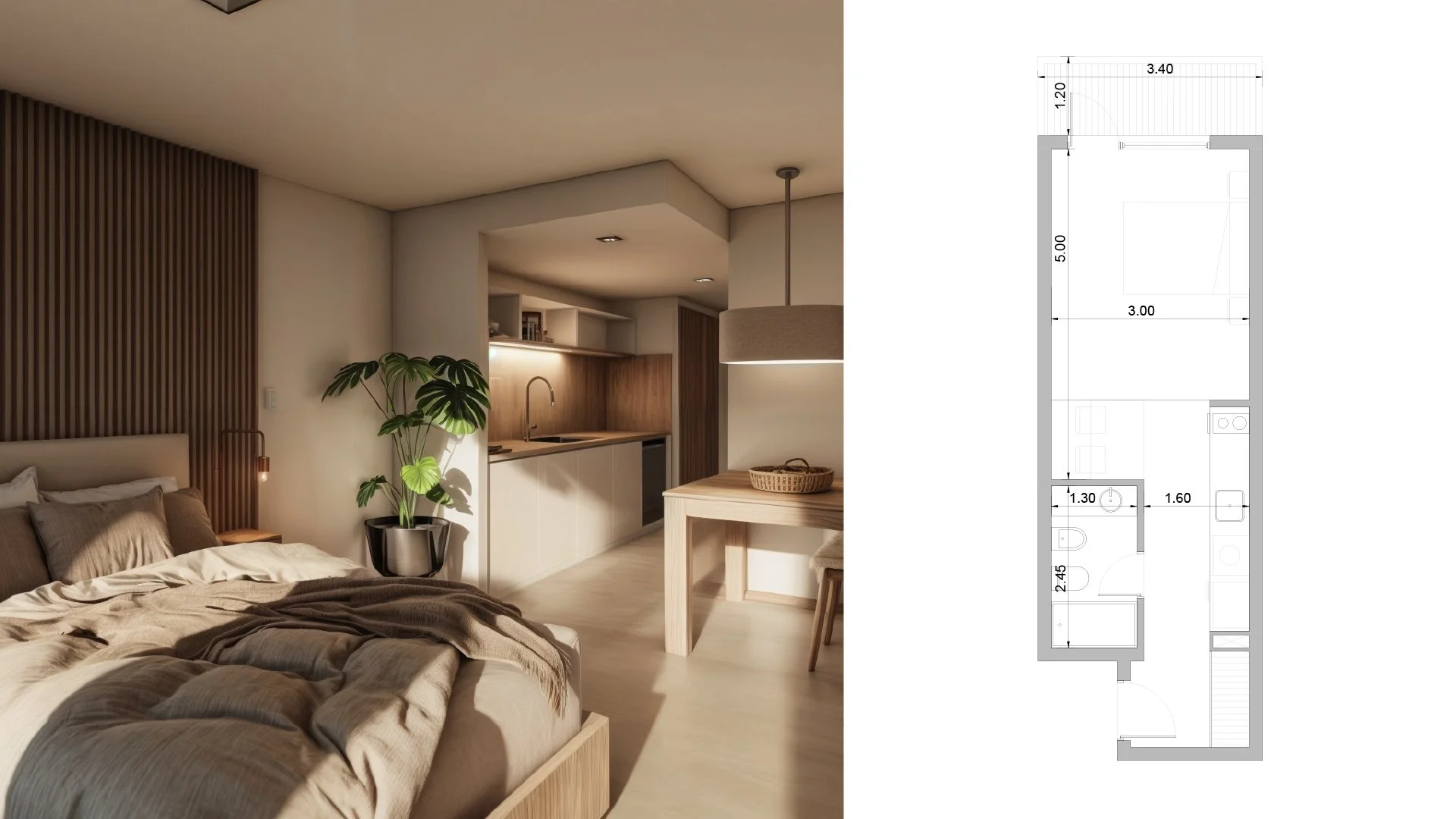 03. Monoambiente. Nivel 1 & 2. Sup. Total: 33,29m2