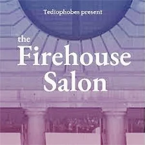 Book cover titled 'The Firehouse Salon' with a purple background and architectural elements.