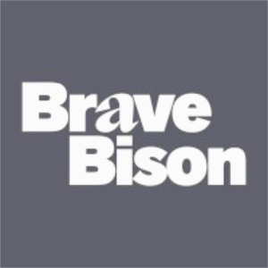 Brave Bison logo with bold white text on a gray background.