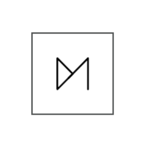 Simple black line symbol within a square outline, resembling a stylized letter M or geometric shape.