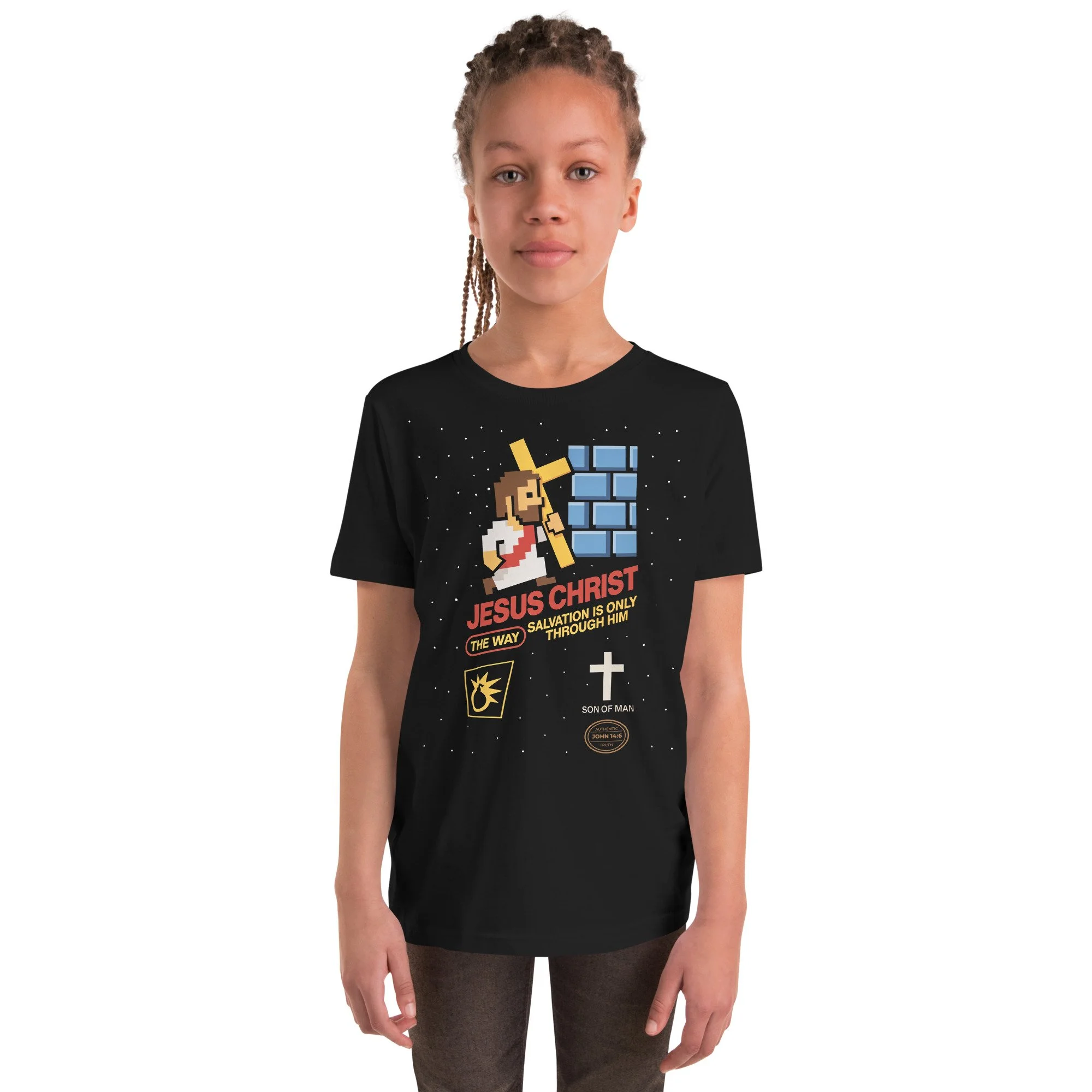 🎮 The Way – 8-Bit Jesus Tee Retro Pixel Faith Shirt (John 14:6) Youth