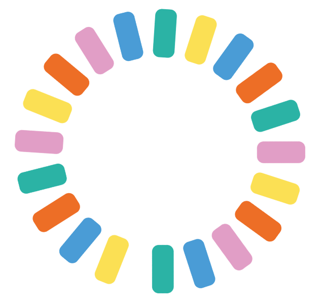 Colourful pieces arranged in a circle on a plain background. Part of the branding for We Do Wellbeing.