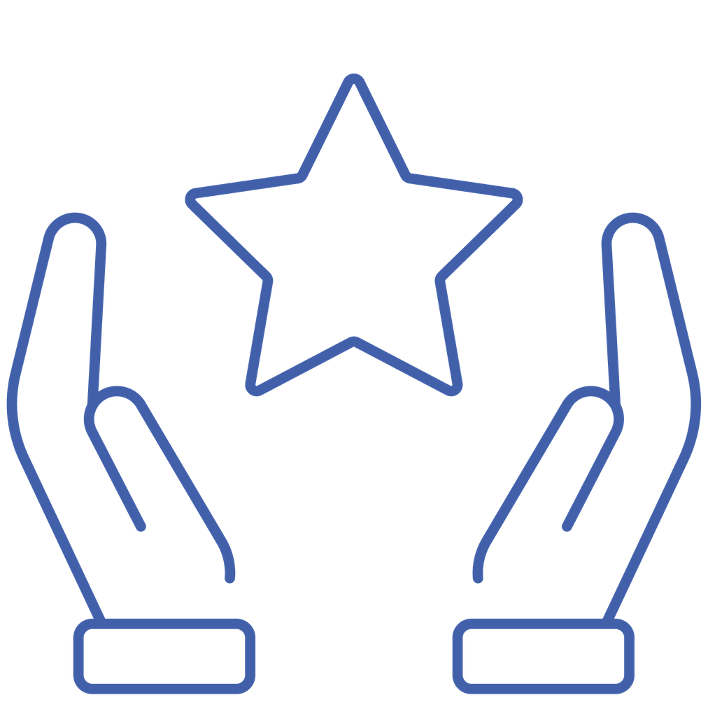 Blue outline of two hands holding a star-shaped object.