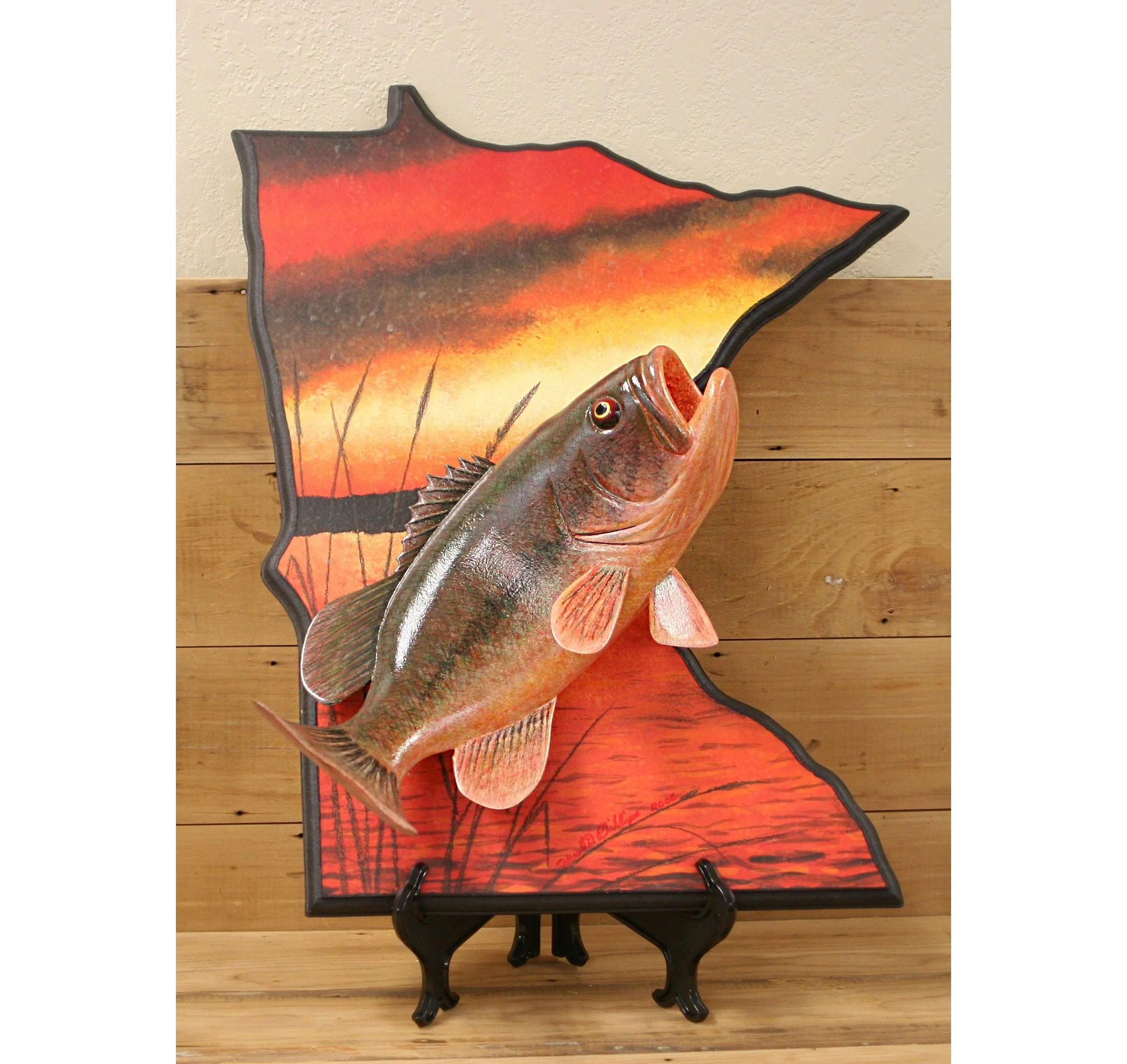 14" Hand Painted Bass Fish Plaque by Harry Phillips