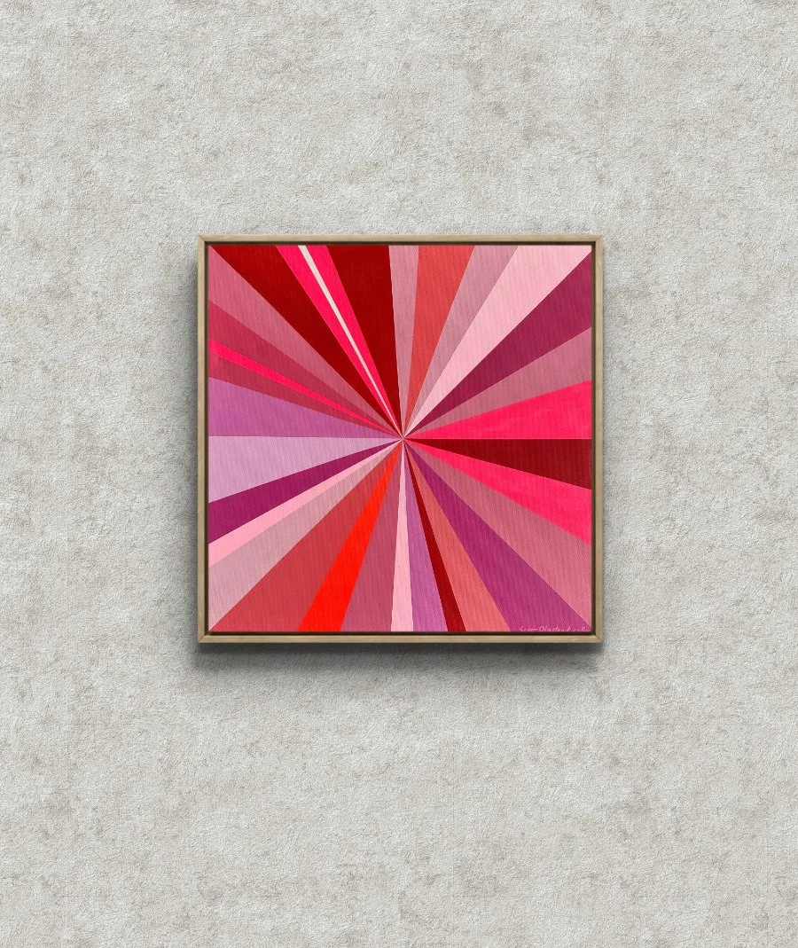 20"x20", Pink Pony Club, acrylic on canvas, pink starburst abstract geometric painting by Scott Olmstead.