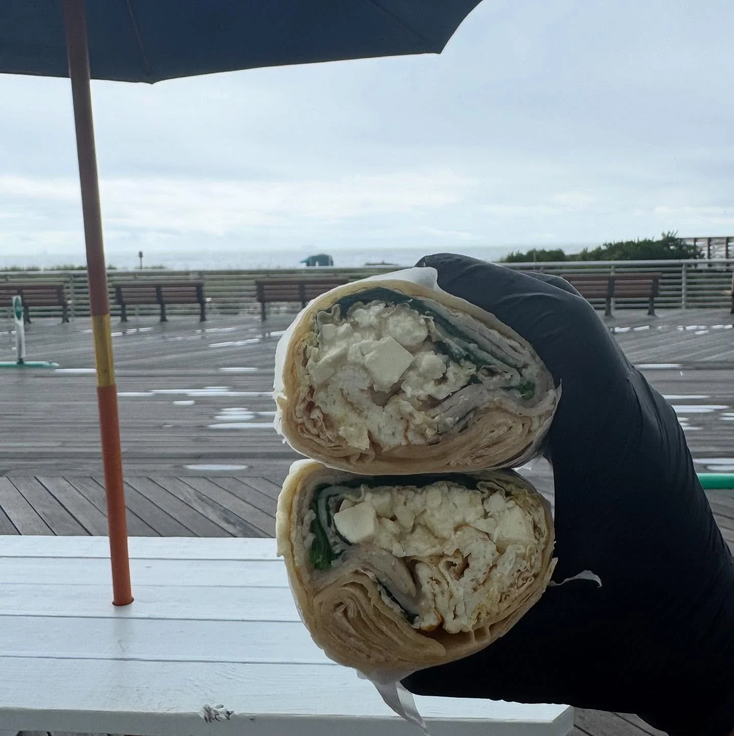 It might not be a beach day this morning but it&rsquo;s always a breakfast day 🍳. Pictured: White Wash Wrap with egg whites, turkey, spinach, and feta. Maybe a side of hot sauce?