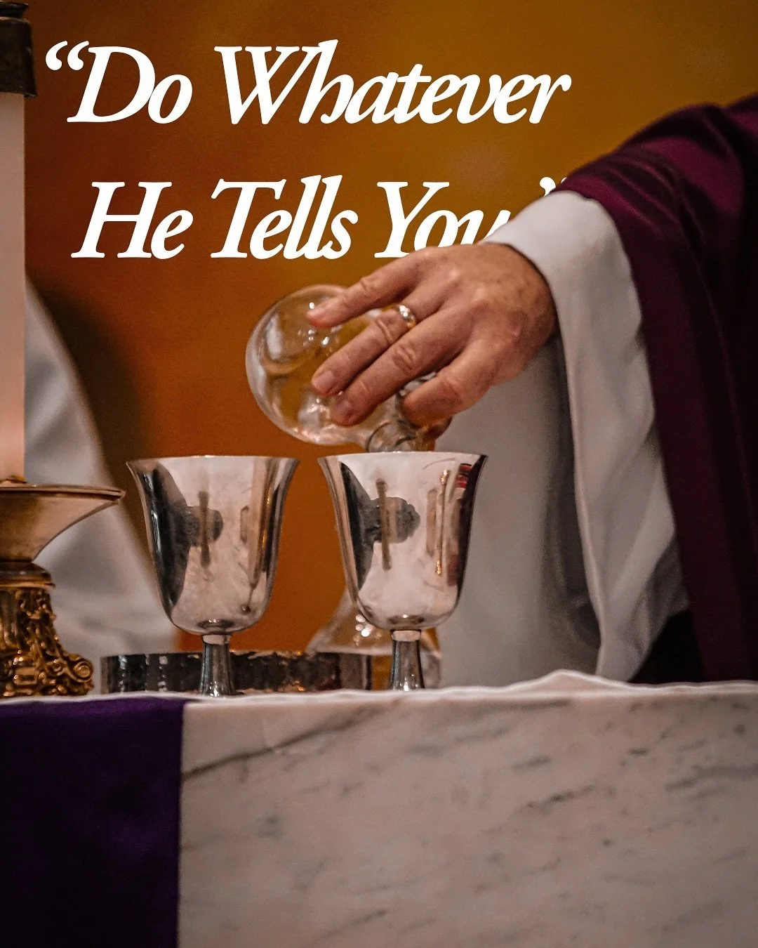 &ldquo;Do whatever he tells you&rdquo;

Our Lord asks us 

to bring whatever we have to him 

so that he can transform it 

Our blessed mother asks us 

to be attentive to Gods call just as she was 

To Do whatever he tells us 

and allows us to be t