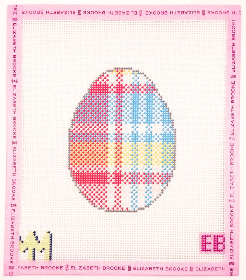 Elizabeth Brooke  Blue Madras Plaid Egg needlepoint canvas