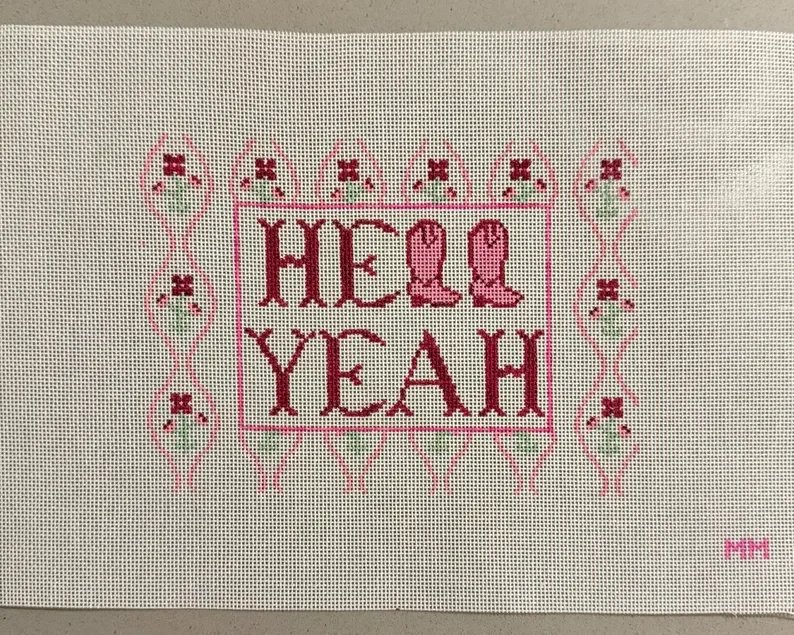 Maddie Moo - Hand-Painted Western Needlepoint Canvas | "Hell Yeah" Design (7x5 inches)