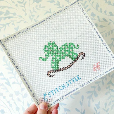 Stitch Style -Green Floral Elephant Rocker 13 mesh Needlepoint