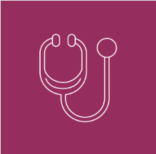 Line drawing of a stethoscope on a purple background