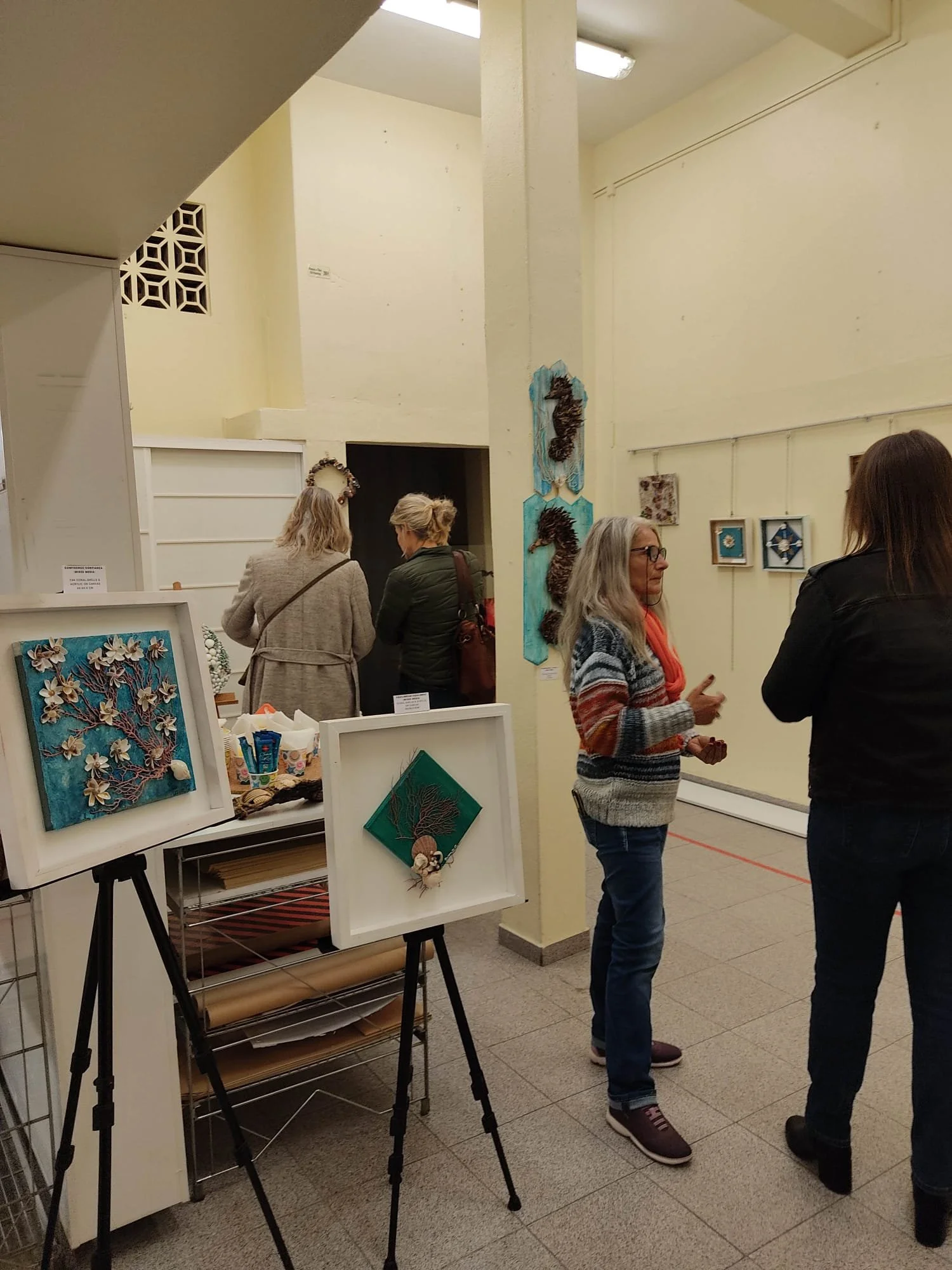 Contemporary handmade shell art on exhibition, in a galerry art 