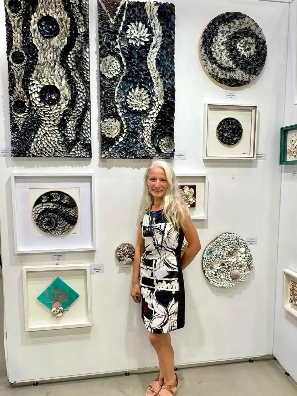 Organic shell patterns, art fair, Portugal, Algarve, Blue and white aesthetics, modern designs