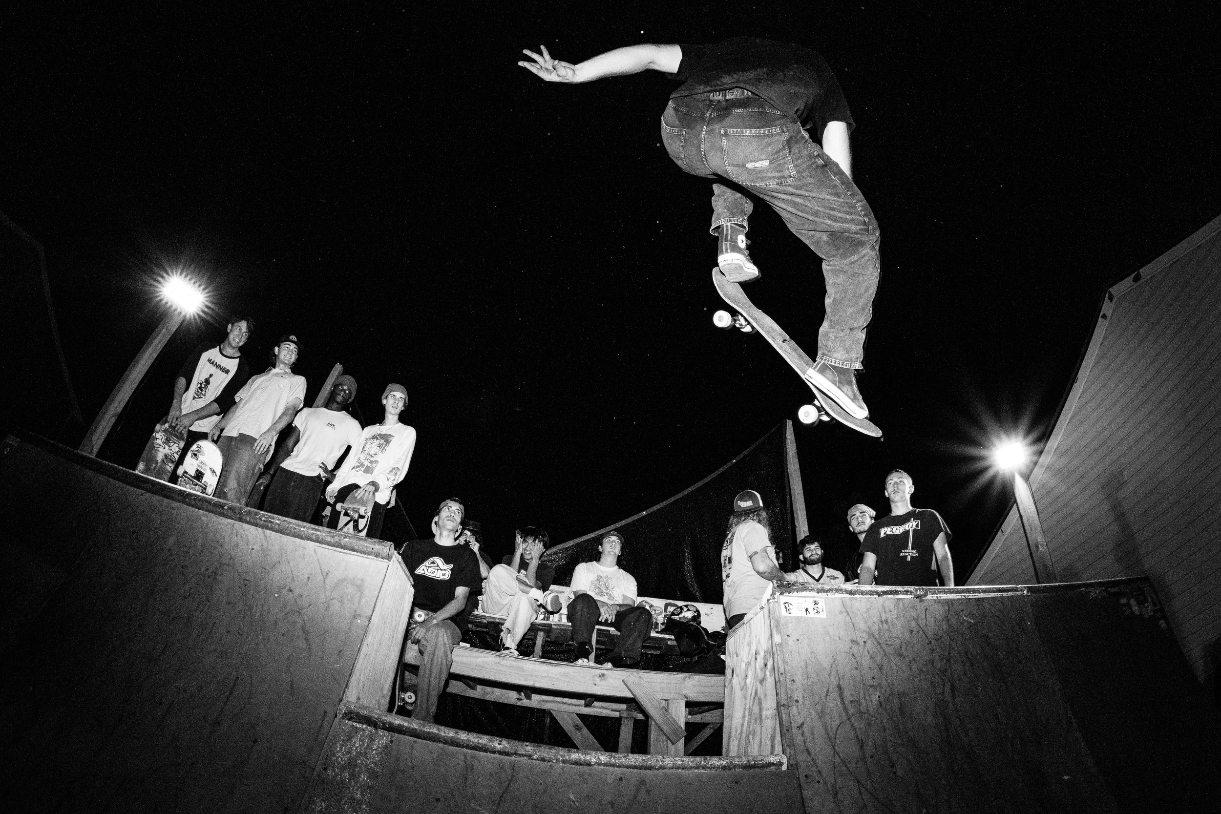 Wyatt Wisenbaker gaps the channel at the Intoxicator Ramp on Halloween 2024.