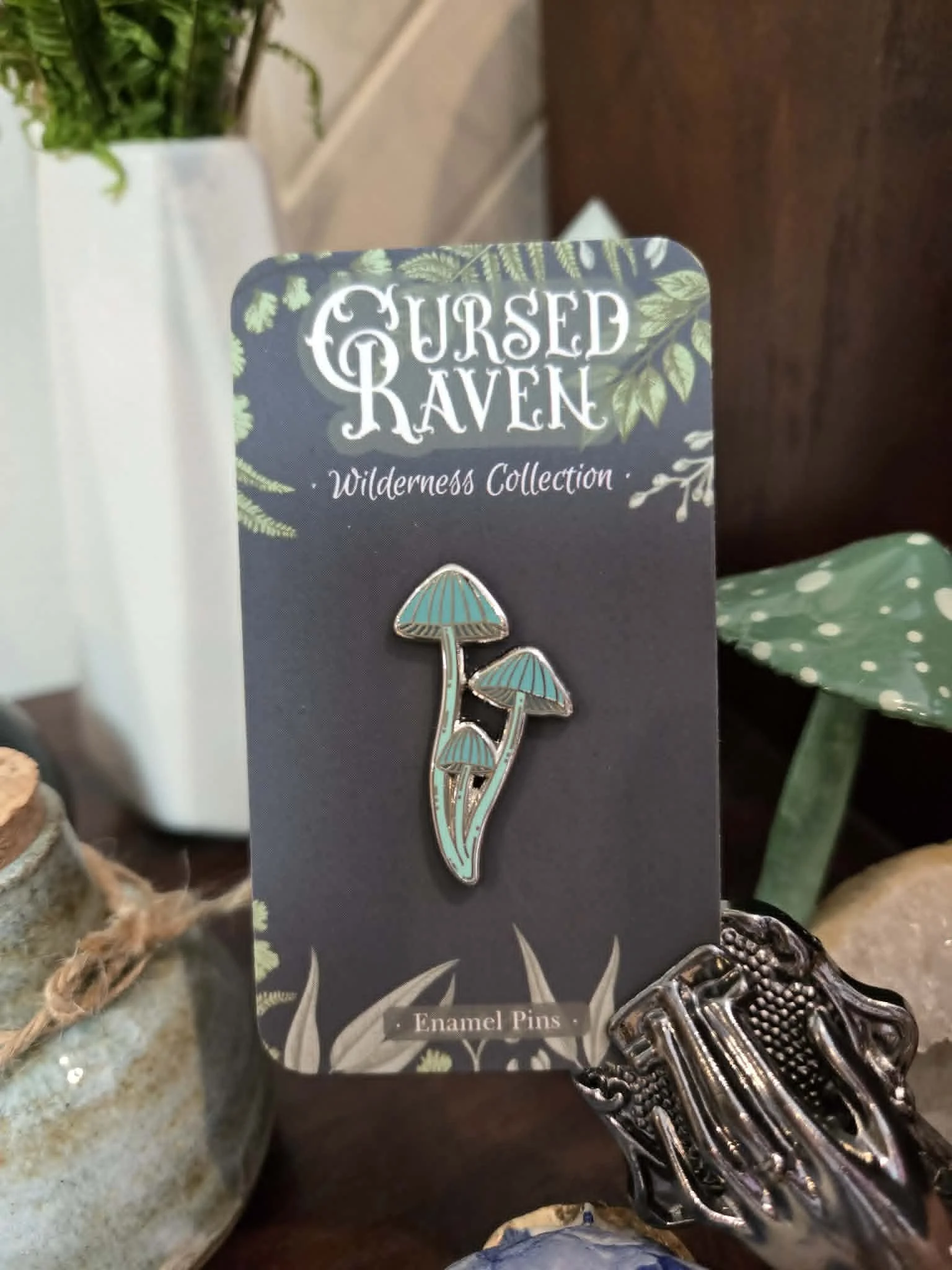 Blue Mycena Mushroom Pin