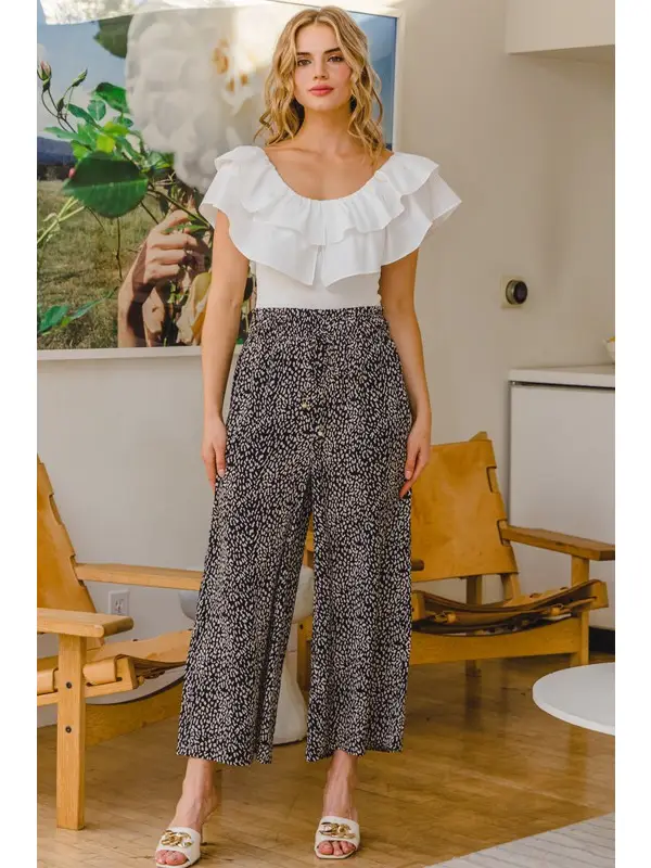 Twisted Dot Wide-Leg Pants