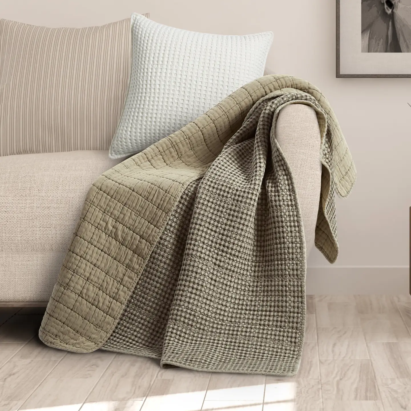 Mills Waffle Quilted Throw - Taupe