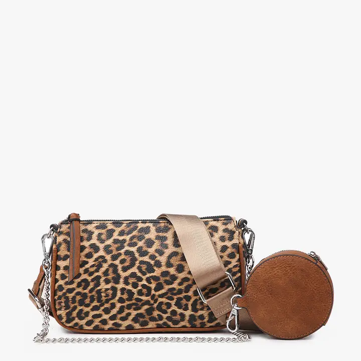 Marina Crossbody with Removable Chain & Pouch- Leopard-Brown