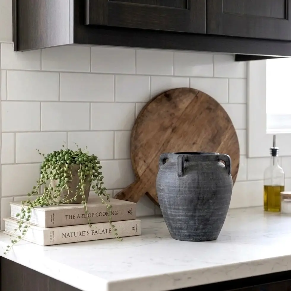 Handled Charcoal Ceramic Vase