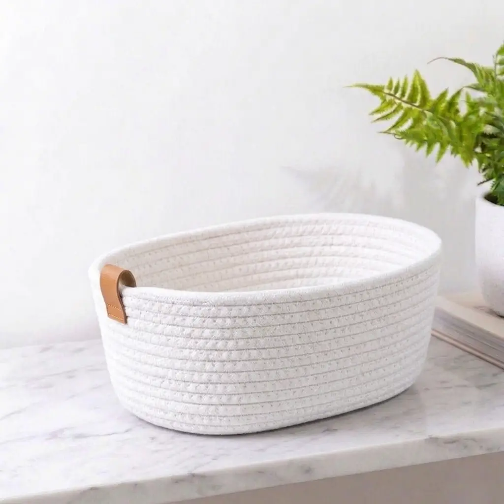 Elegant Woven Cotton Basket with Vegan Leather Tab (Copy) (Copy) (Copy) (Copy)