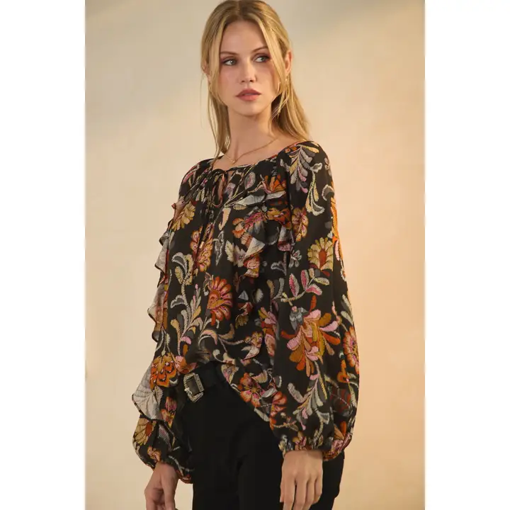 Floral Printed Long-Sleeve Blouse