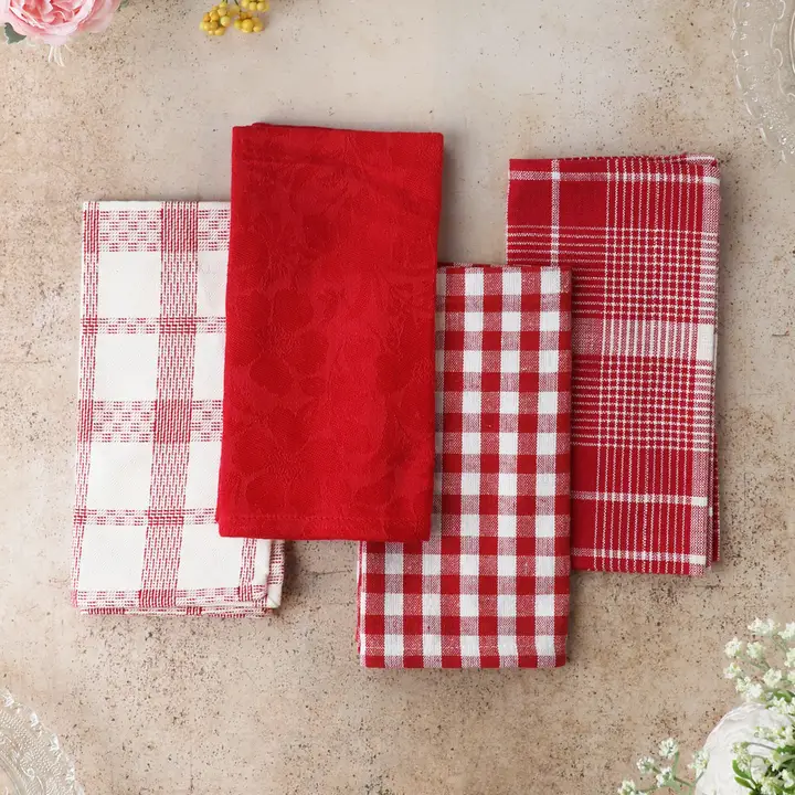 Handwoven Cotton Napkin Set - Red Patterns