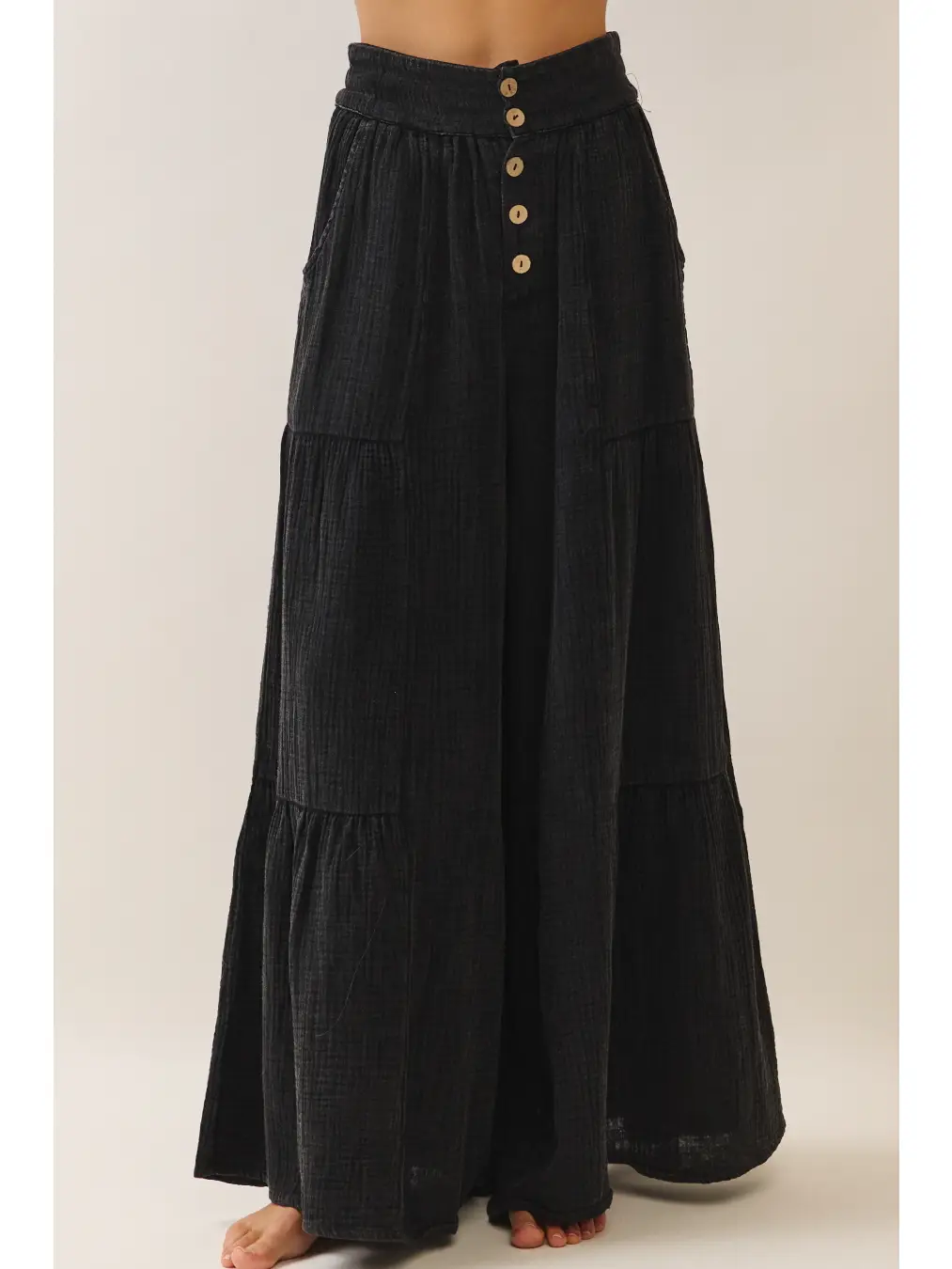 Tiered Wide Leg Cotton Gauze Pants