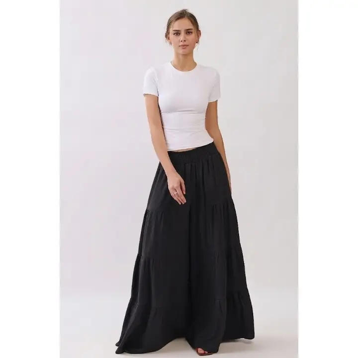 Tiered Maxi Palazzo Pants - Black