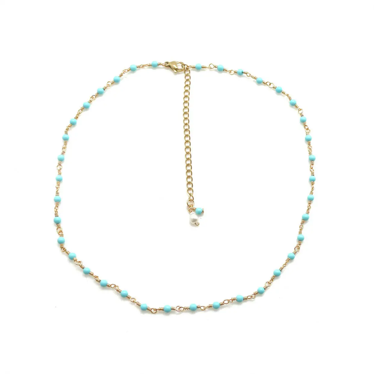Mini Turquoise Beaded Chain Necklace -French Flair Collection