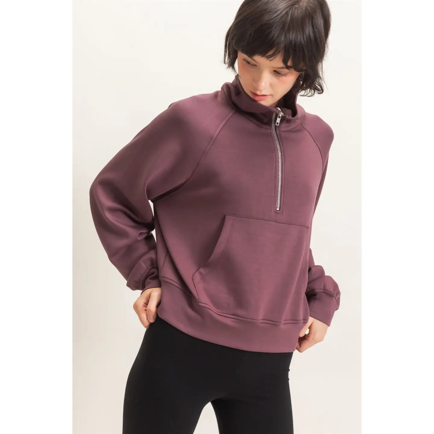 Half-Zip Collar Raglan Pullover