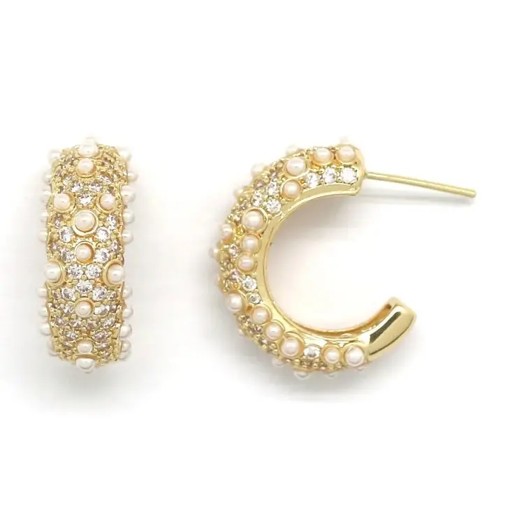 Crystal and Pearl Mini Hoop Earrings
