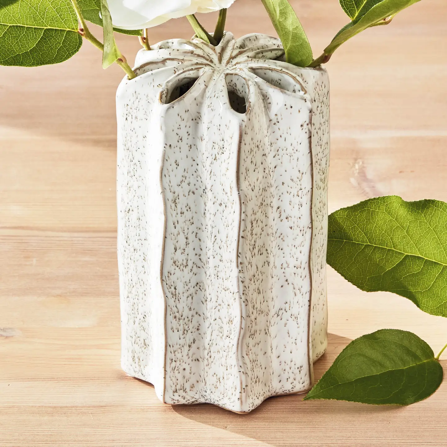 Flower Frog Vase White Stoneware