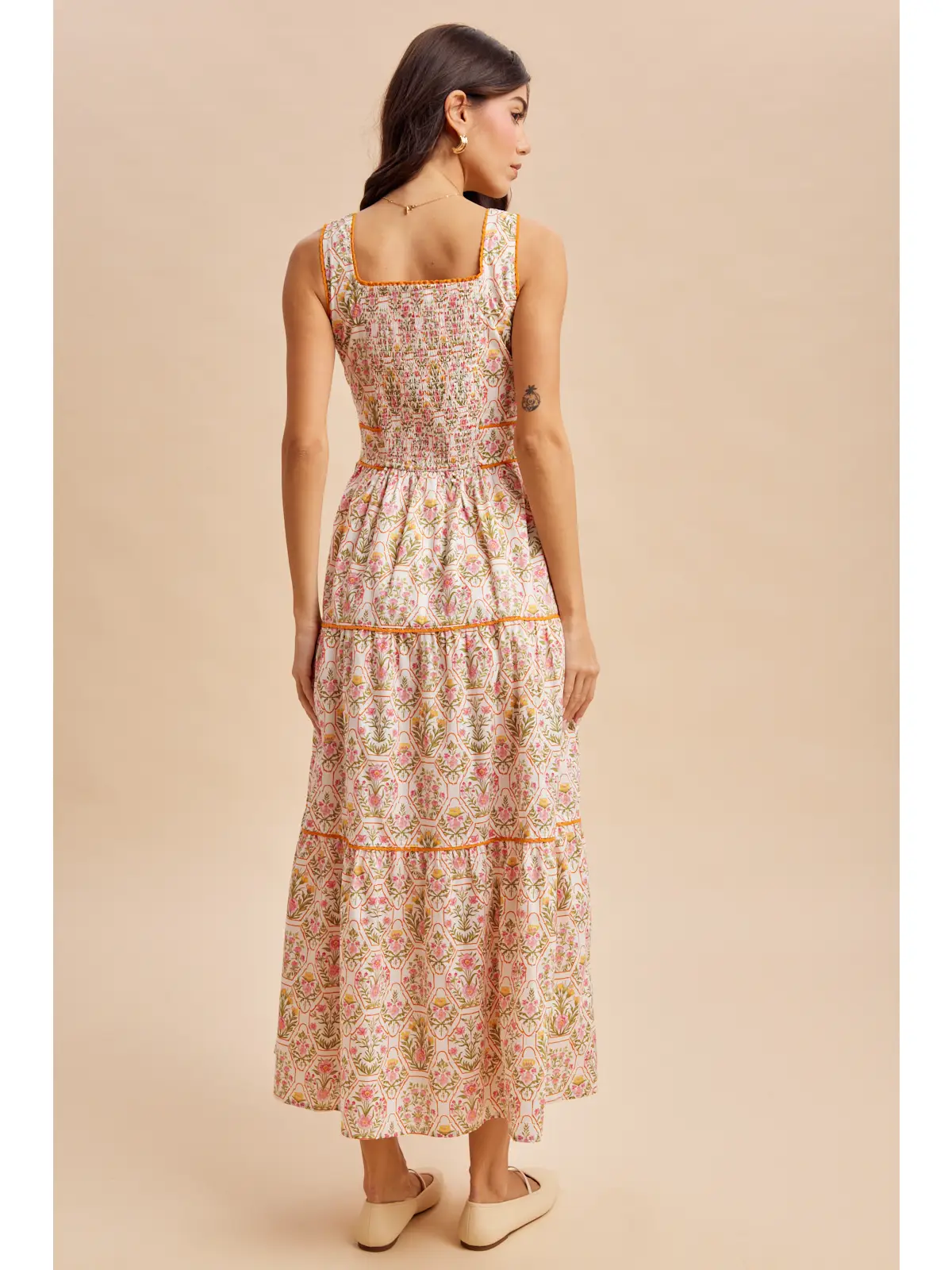 Cotton Floral Square Neck Maxi Dress