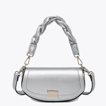 Nylah Flapover Crossbody w/ Woven Strap - Silver