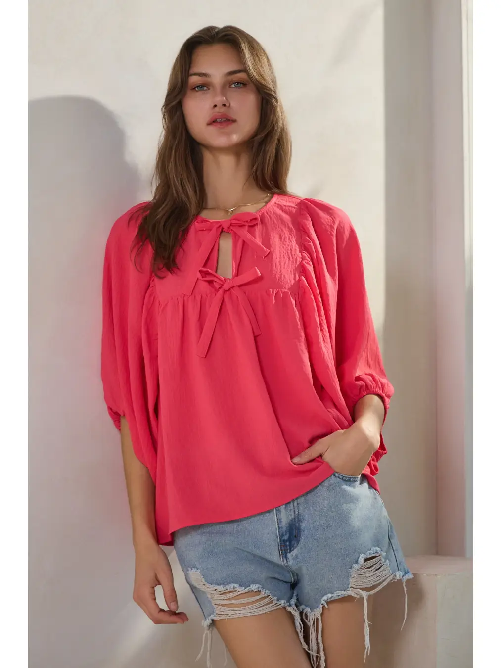 Solid Airflow Batwing 3/4 Sleeve Top