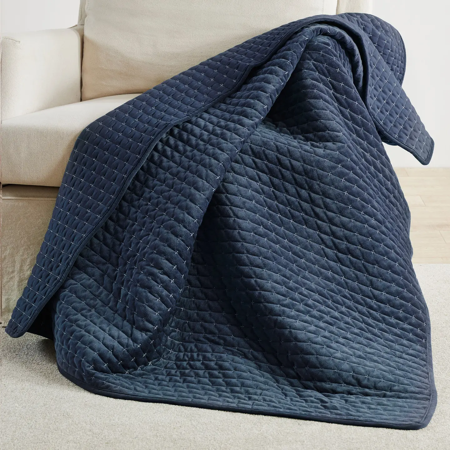 Velvet Stitch Quilted Throw - Navy