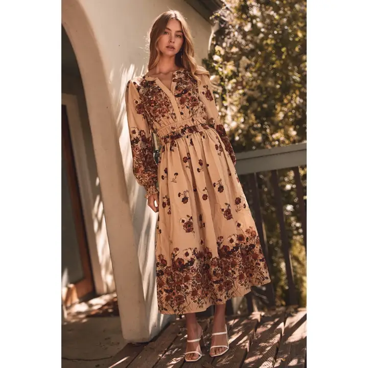 Floral Border Midi Dress