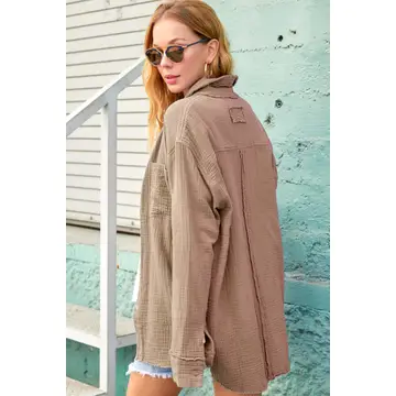 Soft Washed Crinkled Gauze Button Down Shirt