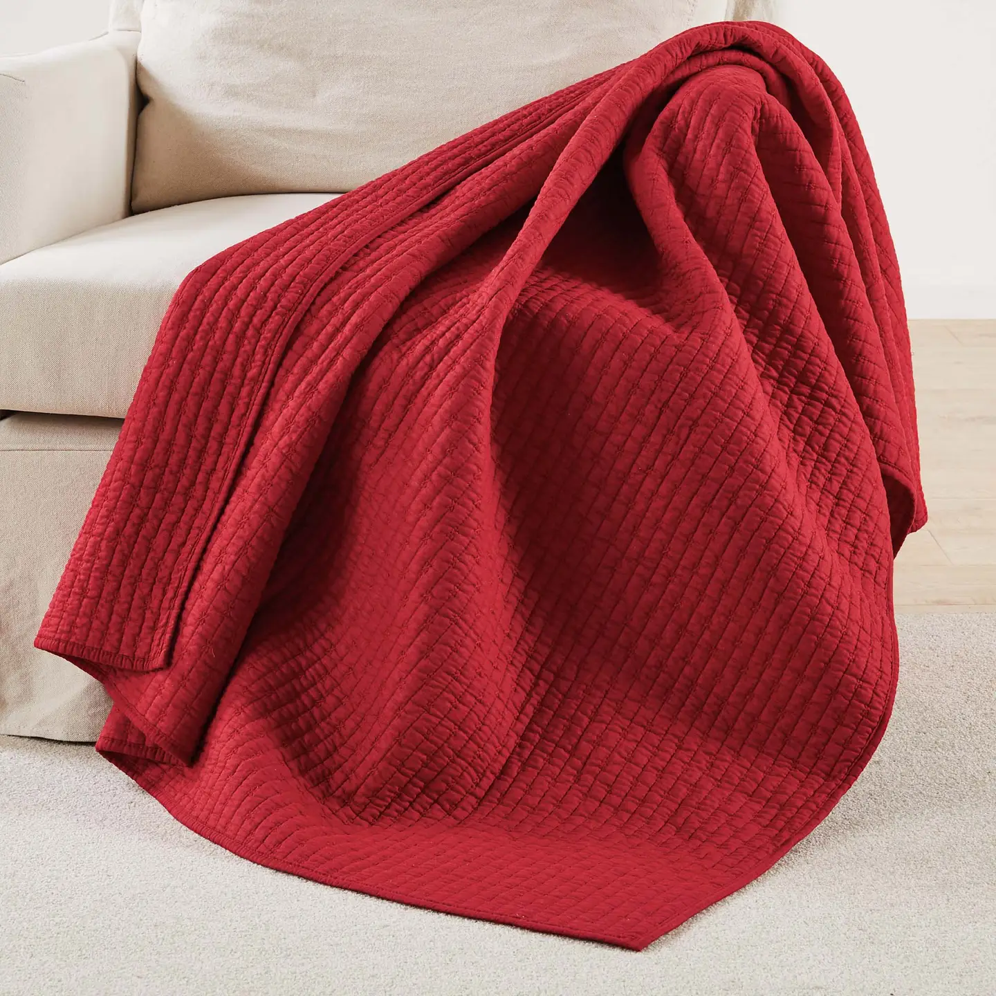 Cross Stitch Reversible Quilted Throw - Red