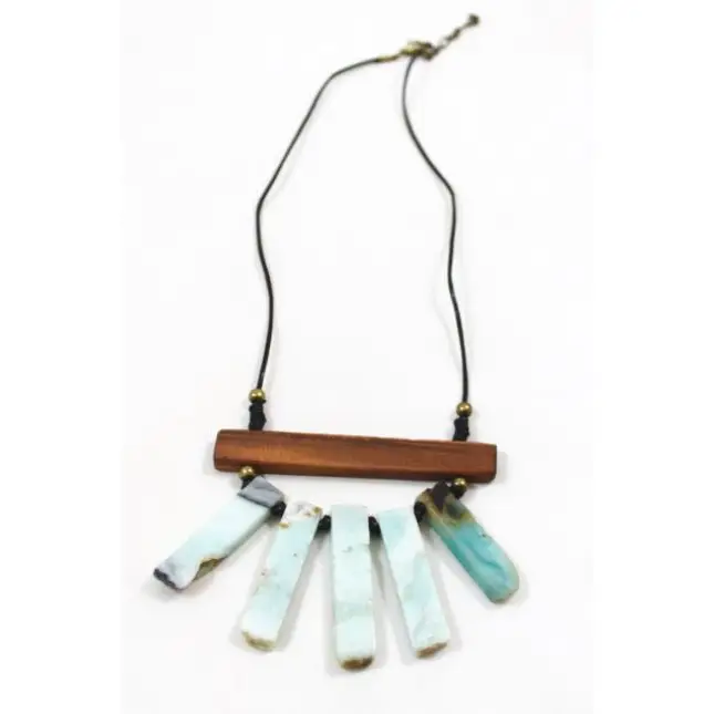 Geometric Amazonite and Wood Necklace