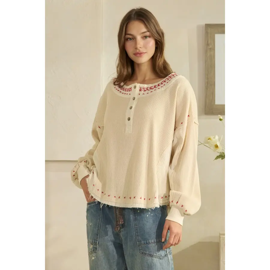 Washed X Stitch Long Sleeve Top